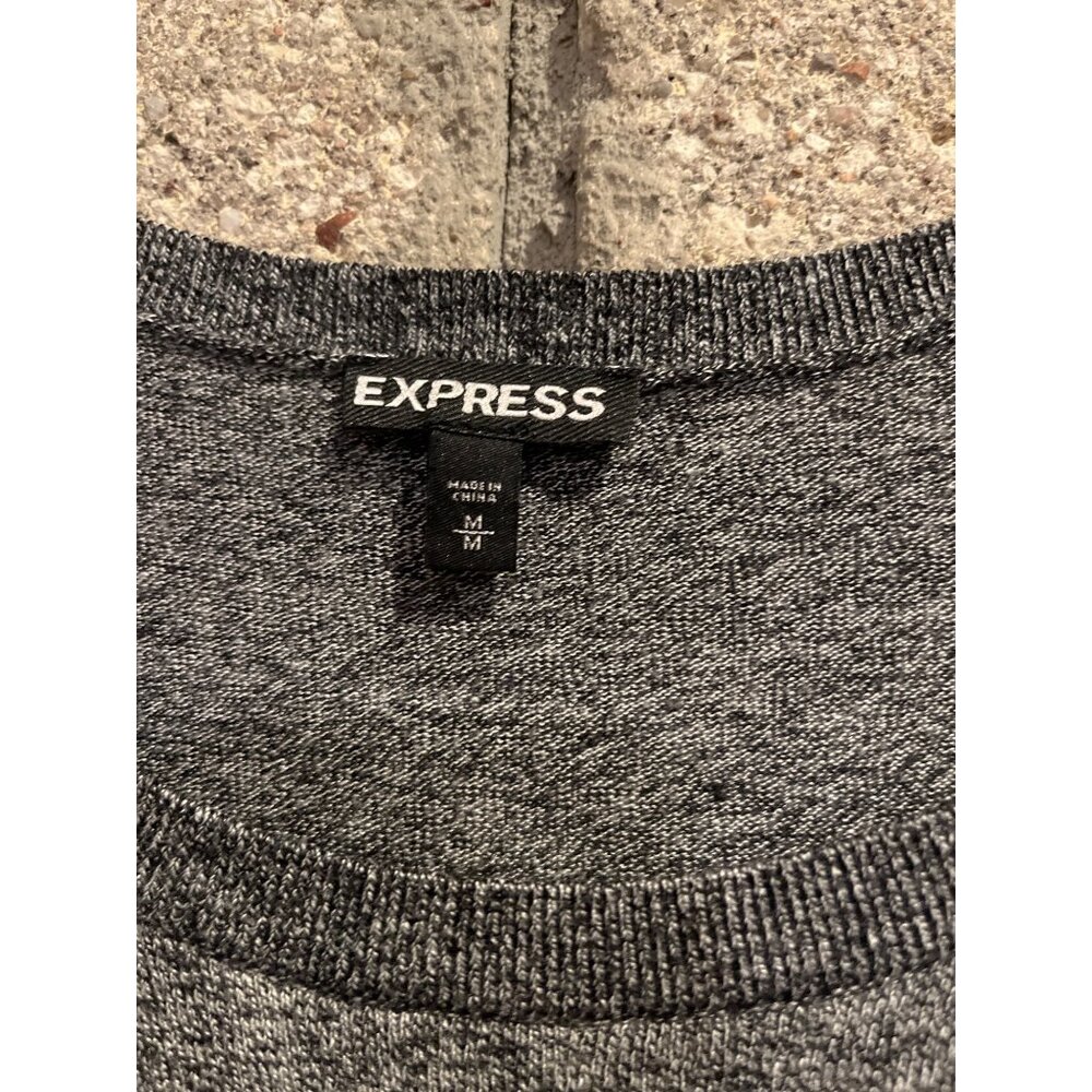 Express Gray Knit Top With Black Sheer Pleated Hemline Long Sleeves Womens M - Picture 3 of 6